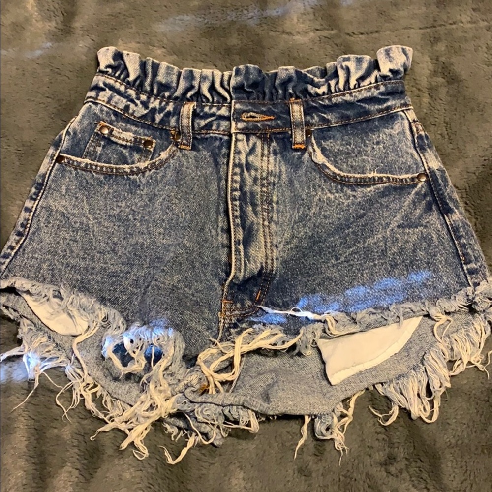 Paper bag waist jean shorts